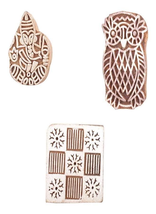 Indian-Shelf Handmade Vocalforlocal Set of 3 New Mix Wooden Printing Block (5.08 cm, Brown) - Image 1